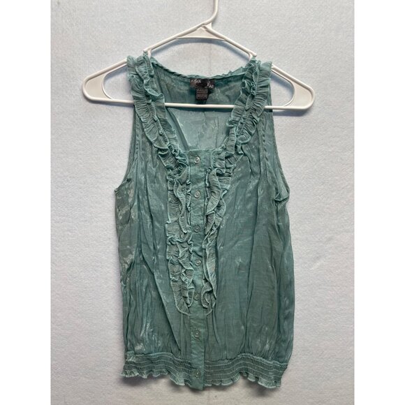 Poety Tops - Poetry Clothing Blouse Aqua Blue Ruffle Front Sleeveless Size Medium